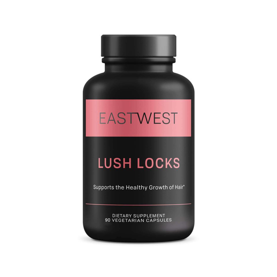 Lush Locks - East West Way. This powerful support for healthy hair growth is packed with biotin, Ayurvedic botanicals, and nourishing amino acids.